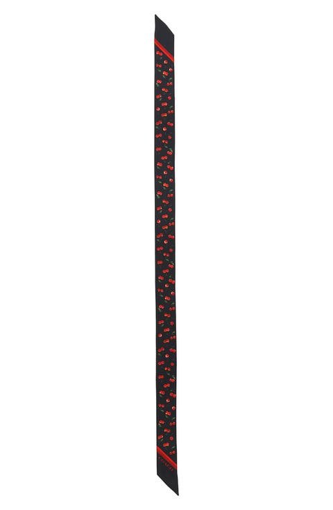Cherry Print Silk Skinny Scarf