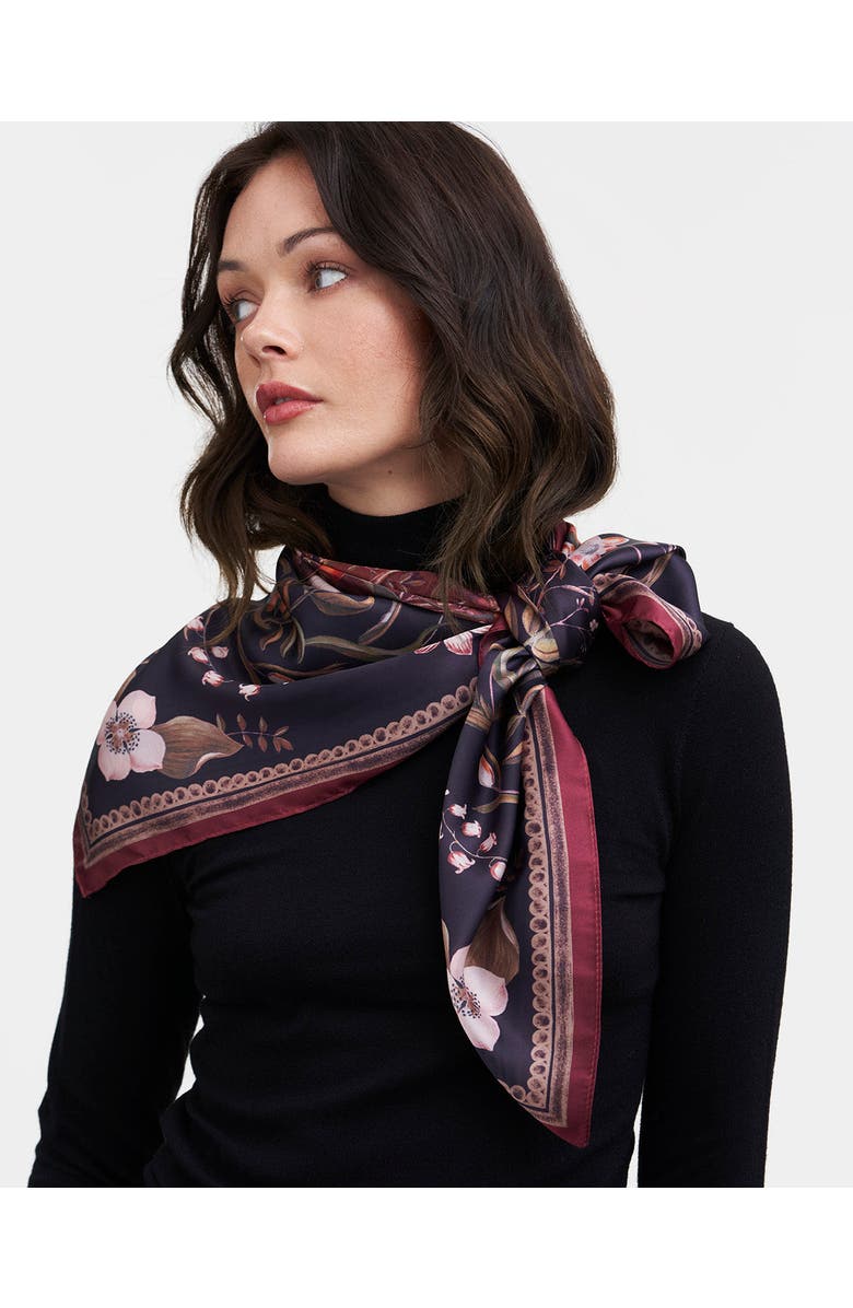 Fable England Aurora Tales Peach Square Scarf, Alternate, color, Chocolate & Peach