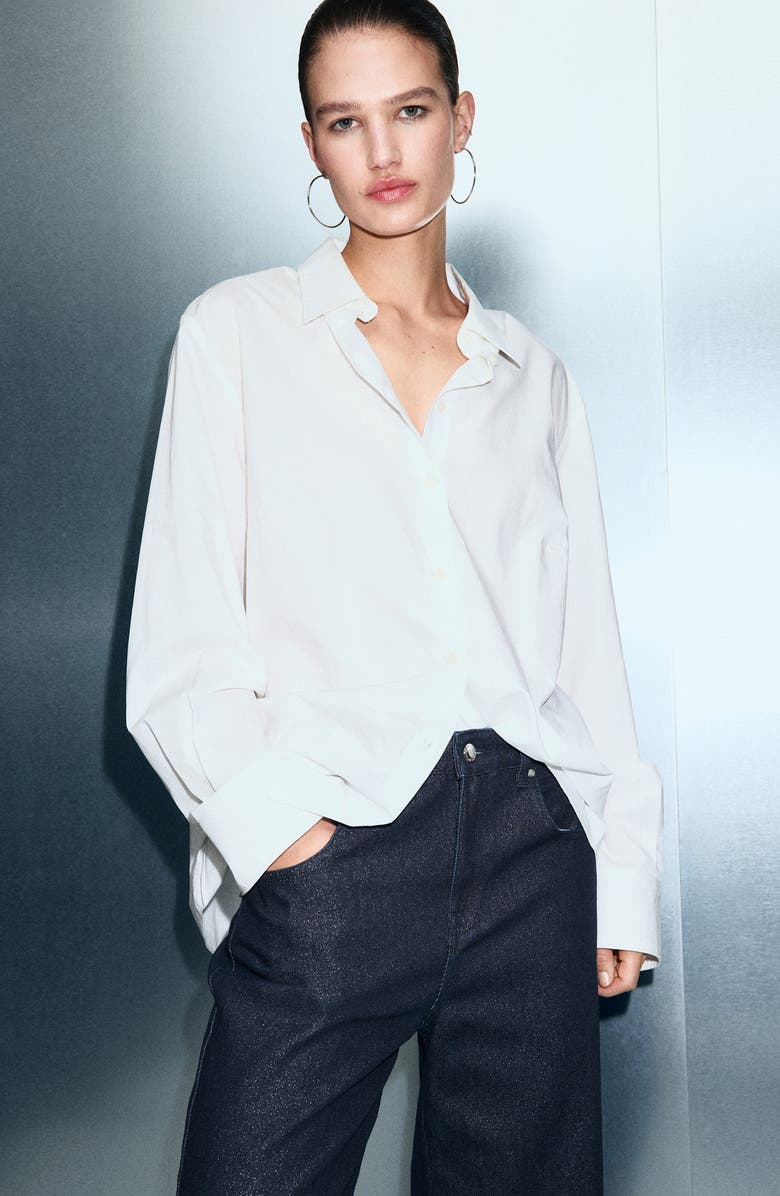 MANGO Metallic Straight Leg Jeans, Alternate, color, Dark Blue