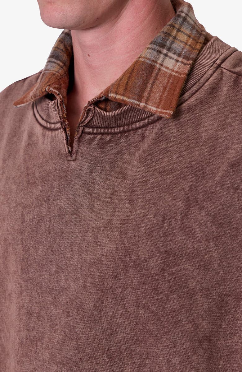 mnml Plaid Flannel Layered Look Crewneck Sweatshirt, Alternate, color, Brown