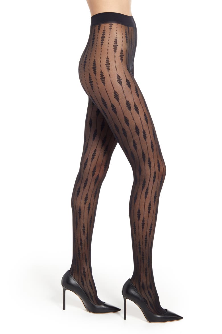 Josefin Drop Jacquard Tights, Main, color, BLACK