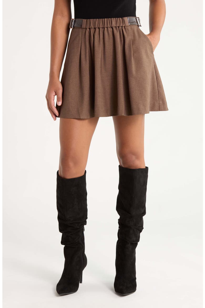Buckle Miniskirt, Main, color, DARK BROWN