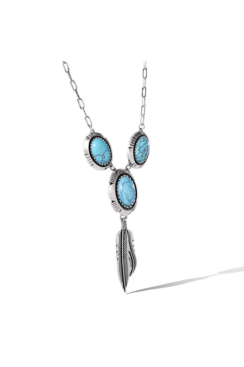 Feathers and Turquoise Necklace, Alternate, color, Antique Silver/Turquoise