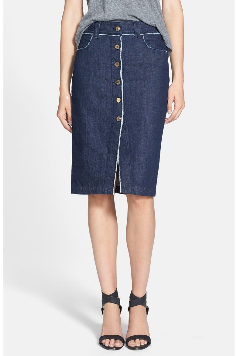 7 For All Mankind® Raw Edge Pencil Skirt, Main, color, RAW EDGE DENIM
