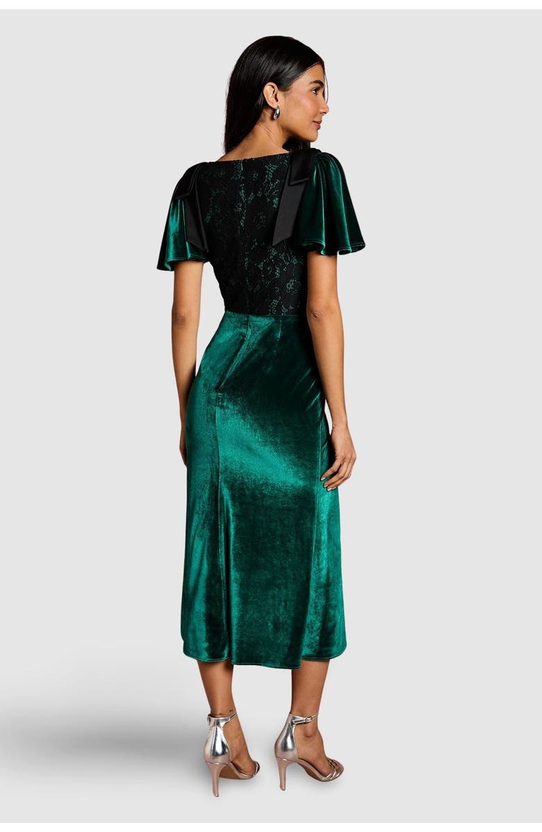 Coast Velvet Lace Mix Short Sleeve Midi Dress, Alternate, color, Emerald