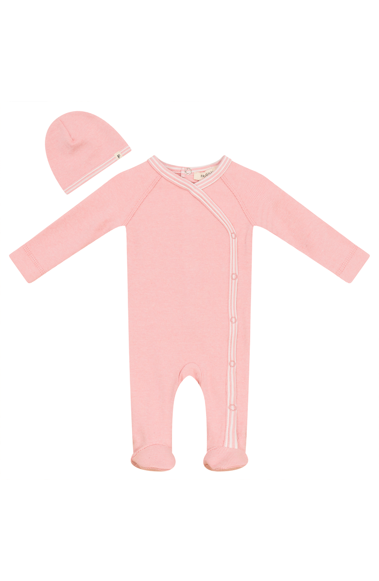 Fragile Stretch Knit Romper Set with Matching Hat, Main, color, Pink