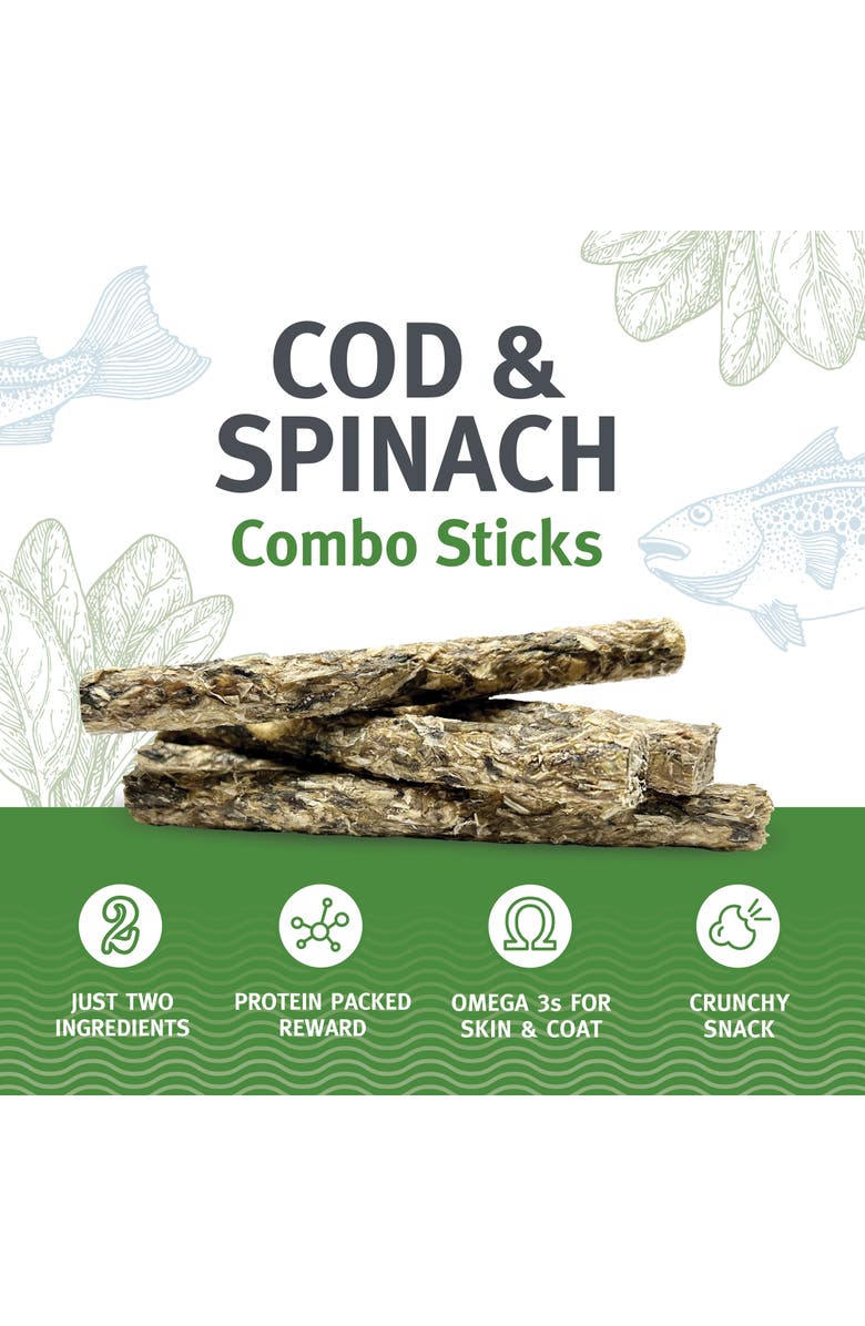ICELANDIC+ Combo Sticks Cod
Spinach 2Oz, Natural, Crunchy Dog Treats, Alternate, color,