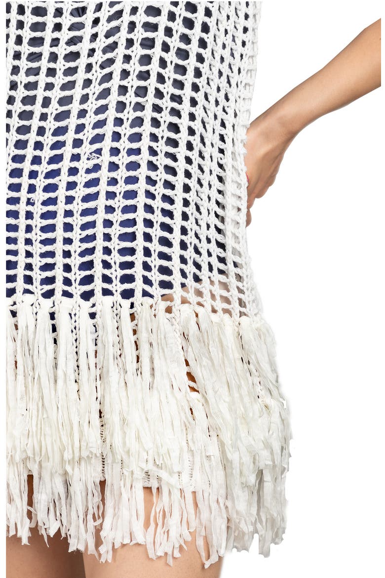 Fringe Trim Crochet Topper, Alternate, color, WHITE