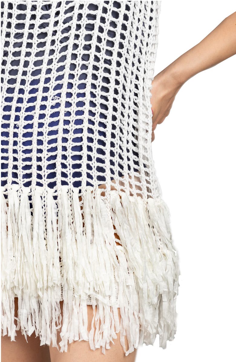 SAACHI Fringe Trim Crochet Topper, Alternate, color, White