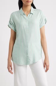 beachlunchlounge Kenzie Stripe Short Sleeve Button-Up Shirt