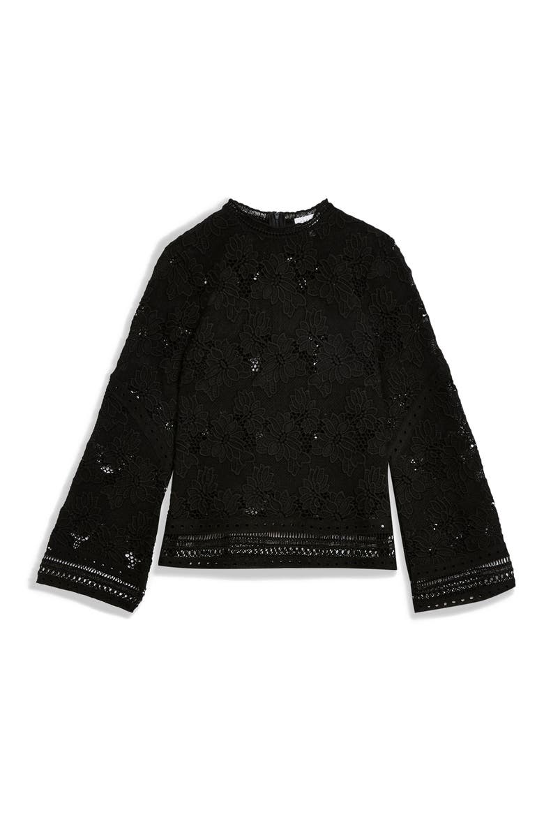 Floral Lace Blouse, Alternate, color, BLACK