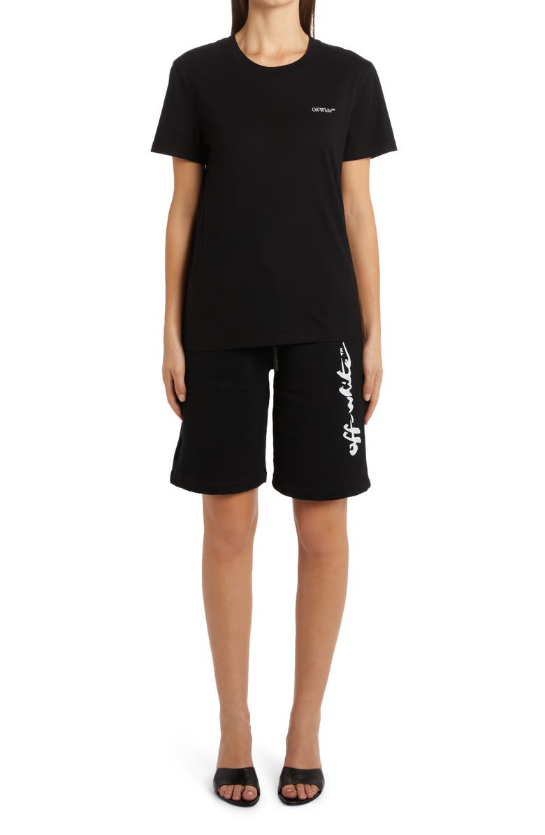 Off-White Floral Logo Embroidered Cotton Tee, Alternate, color, Black Multicolor