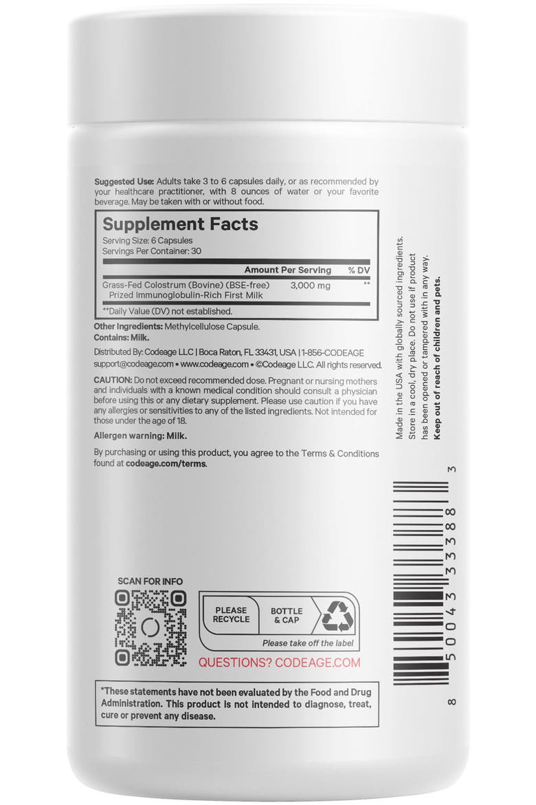 Grass-Fed Colostrum Capsules Supplement, Alternate, color, White