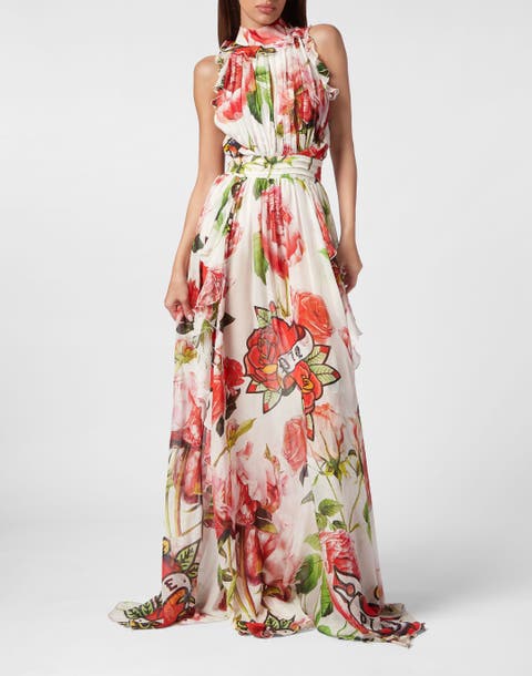 Silk Chiffon Long Dress Love Women