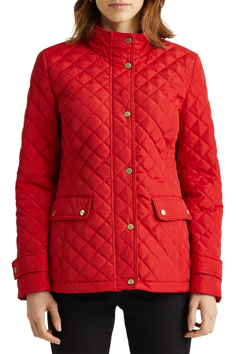 Diamond Quilted Jacket, Main, color, SUMMER RED