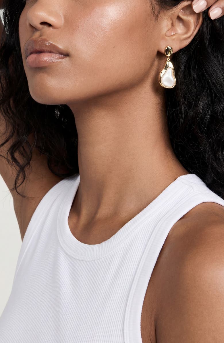 Ettika Hidden Stone Molten Drop Earrings, Alternate, color, Pearl