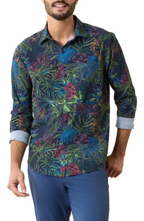 Bahama Coast IslandZone® Glow Palms Floral Stretch Button-Up Shirt