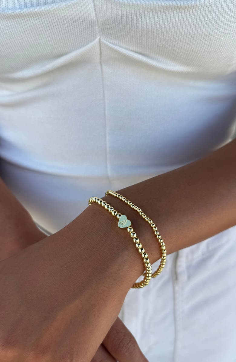 Adornia Initial Heart Charm Beaded Chain Bracelet Set, Alternate, color, Gold-A