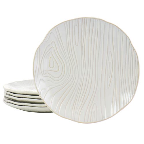 Martha Stewart Wood Pattern 6 Pc 10.75 Inch Stoneware Dinner Plate Set In Brown