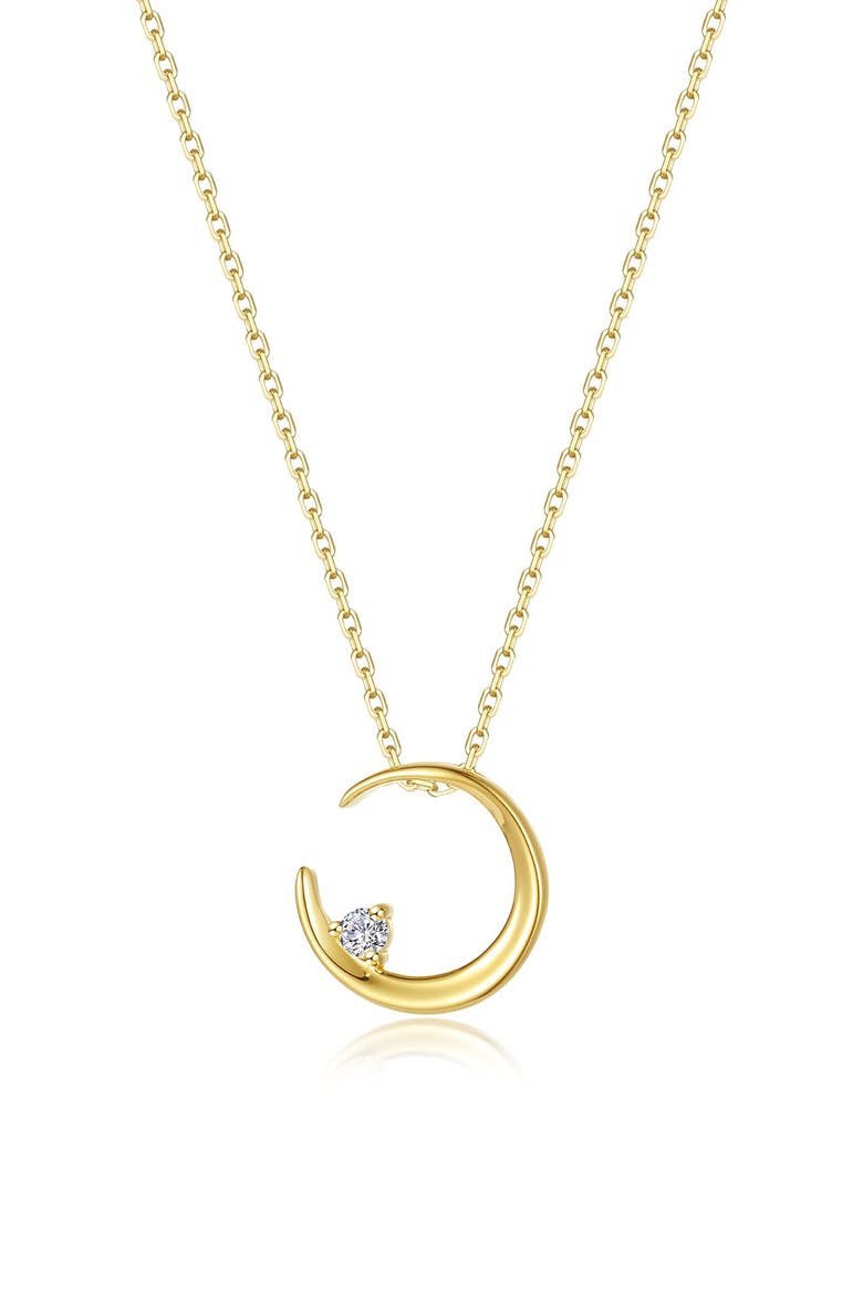 Simulated Diamond Crescent Moon Pendant Necklace, Main, color, GOLD