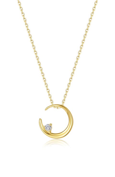 Simulated Diamond Crescent Moon Pendant Necklace