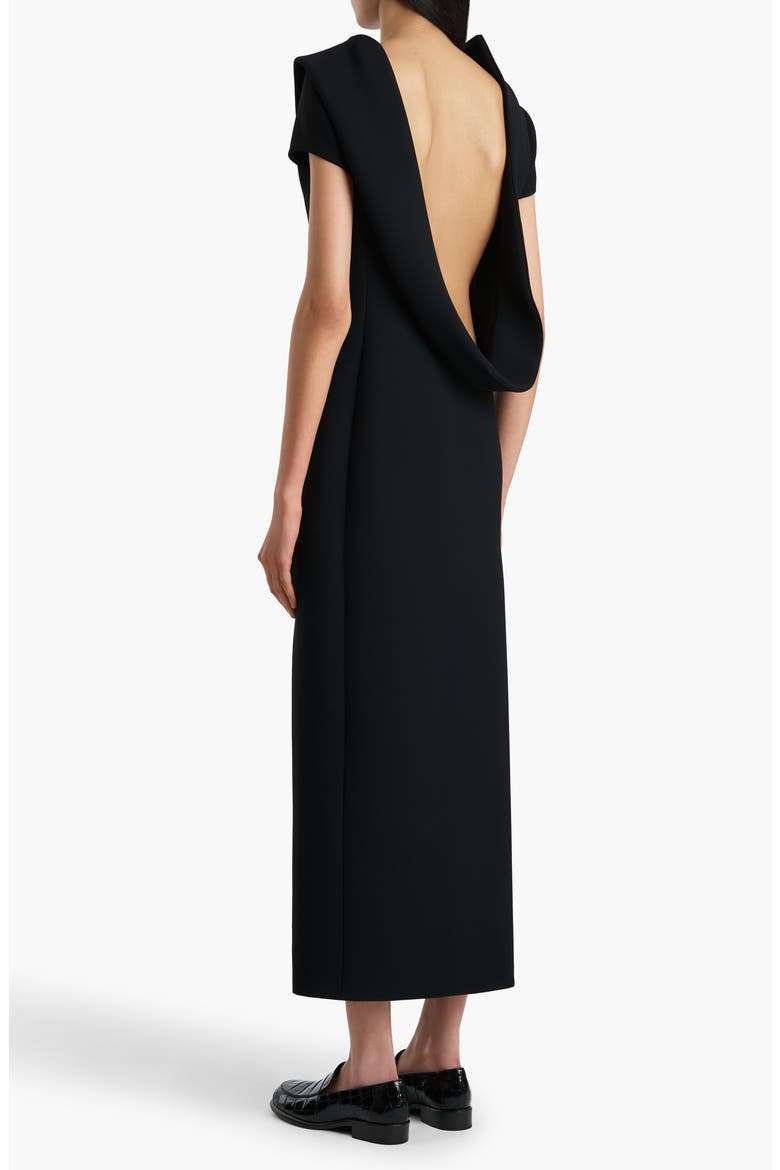 Iryl Open Back Crepe Dress, Alternate, color, BLACK