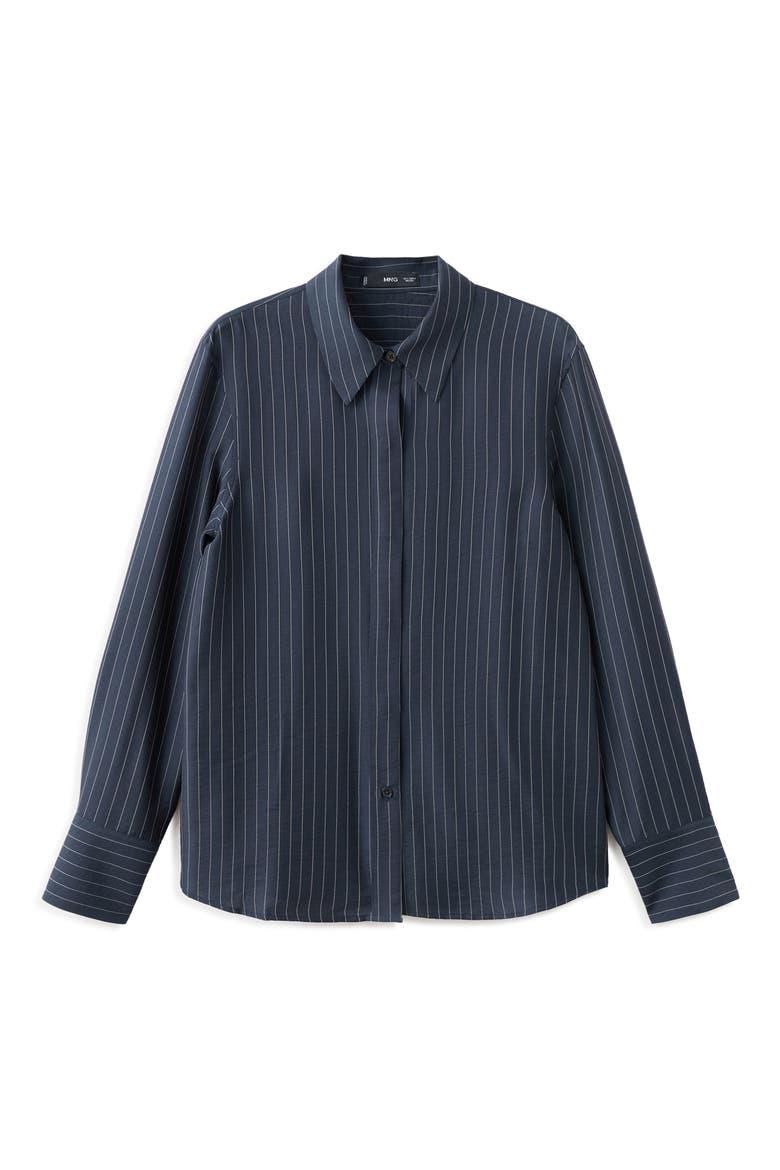 Pinstripe Button-Up Shirt, Alternate, color, NAVY