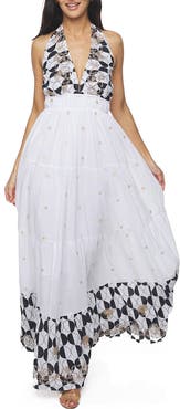 RANEES Sequin Border Print Maxi Dress