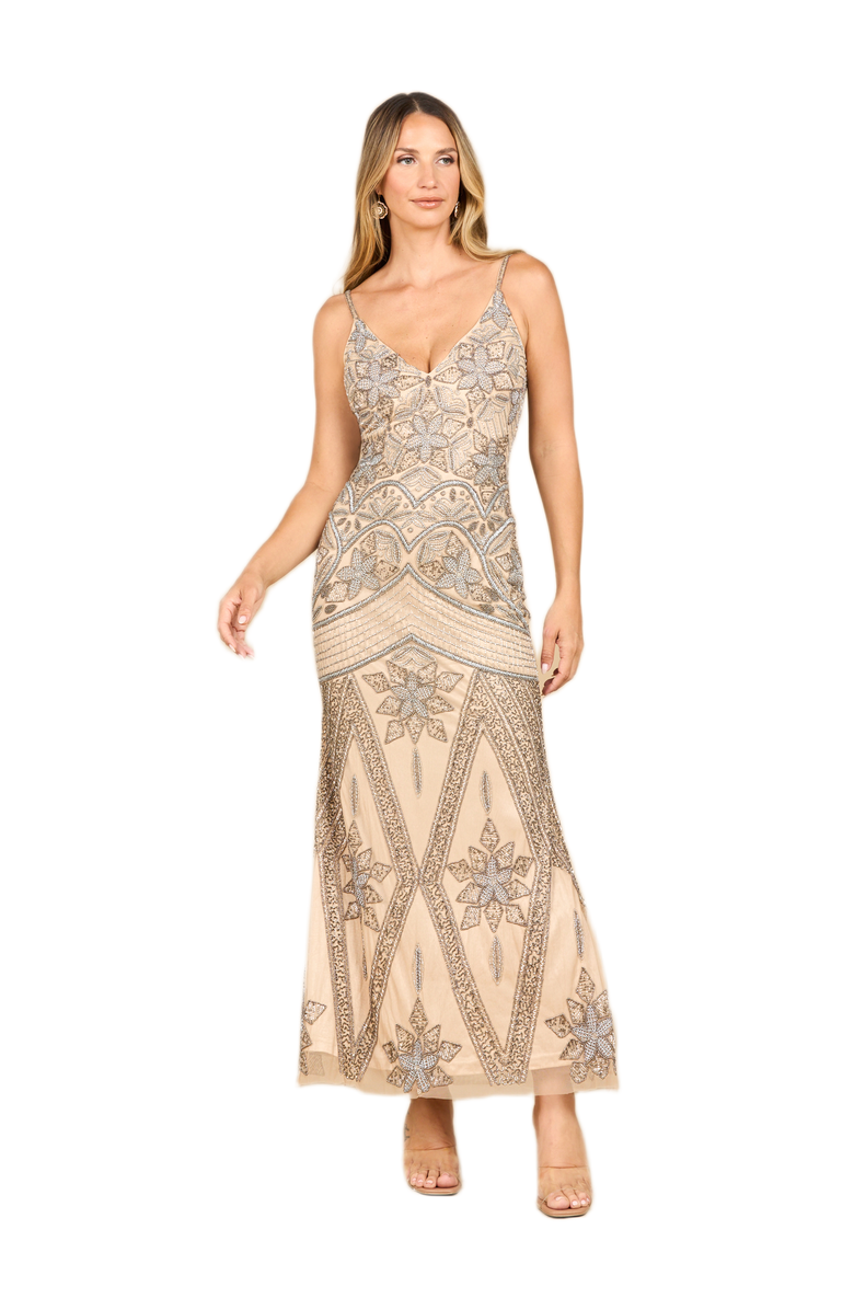 LARA New York V-Neck Fitted Gown, Main, color, Nude