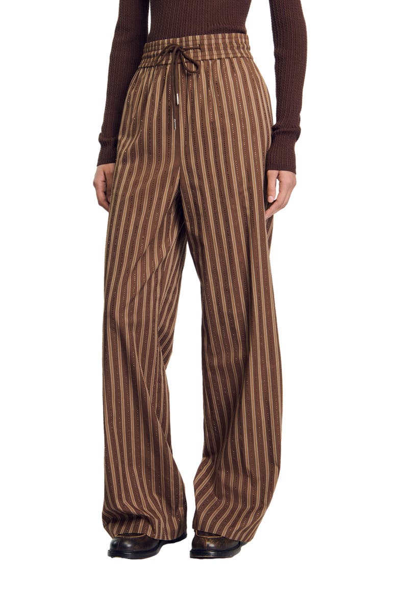 Striped trousers, Alternate, color, Brown