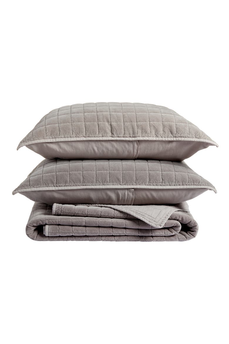 Velveteen Grid Quilt & Sham Set, Main, color, GREY NICKEL