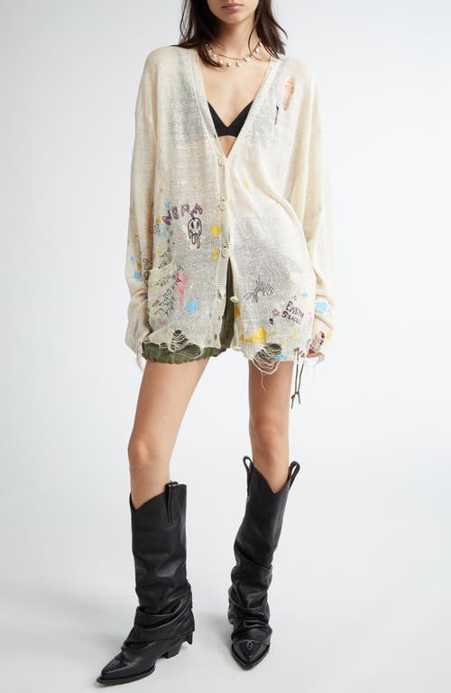 R13 R13 DISTRESSED OVERSIZE SCRIBBLE PRINT BOYFRIEND CARDIGAN 