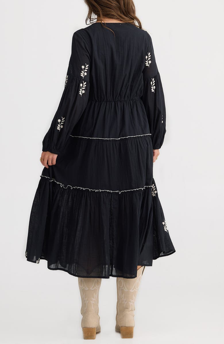 Talisman the Label Vadella Embroidered Long Sleeve Midi Dress, Alternate, color, Black W Off White