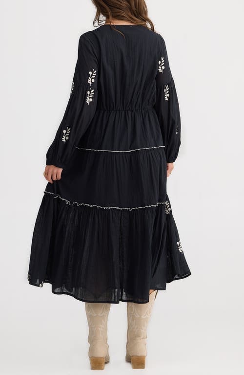 Talisman The Label Vadella Embroidered Long Sleeve Midi Dress In Black