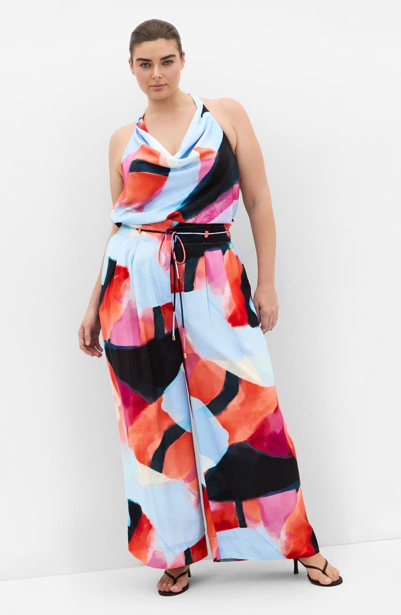 City Chic Chloe Abstract Print Cowl Neck Sleeveless Top, Alternate, color, Aspect