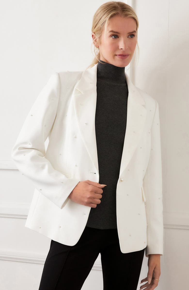 Karen Kane Faux Pearl Detail Blazer, Alternate, color, Off White