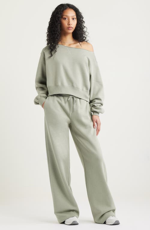 Bp. Fleece Detail Off The Shoulder Sweatshirt In Green