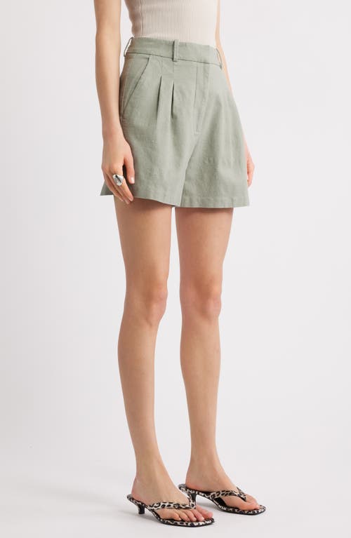 Open Edit Everyday Pleated Linen Blend Shorts In Green Halo