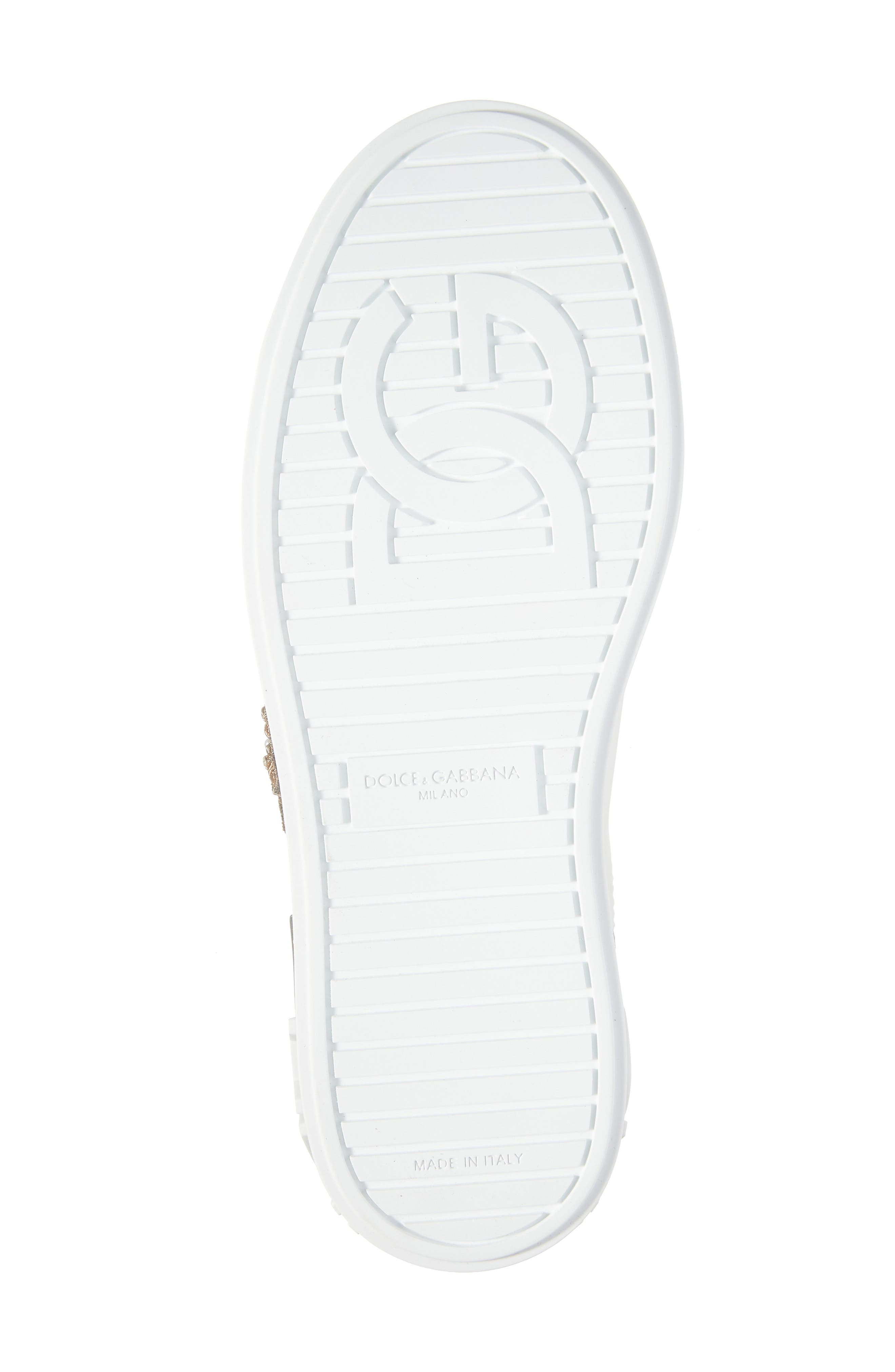 Dolce&Gabbana Portofino Embellished Leather Sneaker, Alternate, color, Embroidery- White/ Gold