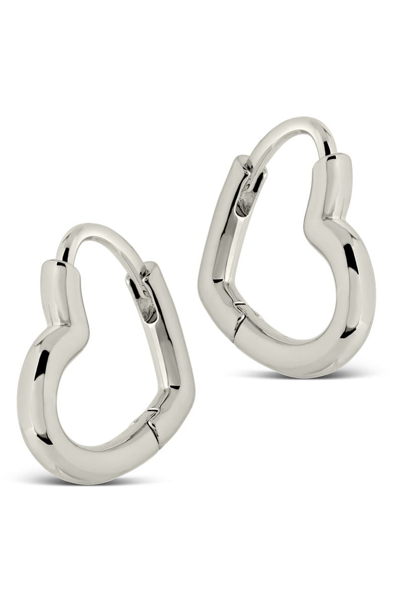 Sterling Forever Elle Heart Hoop Earrings, Main, color, Silver