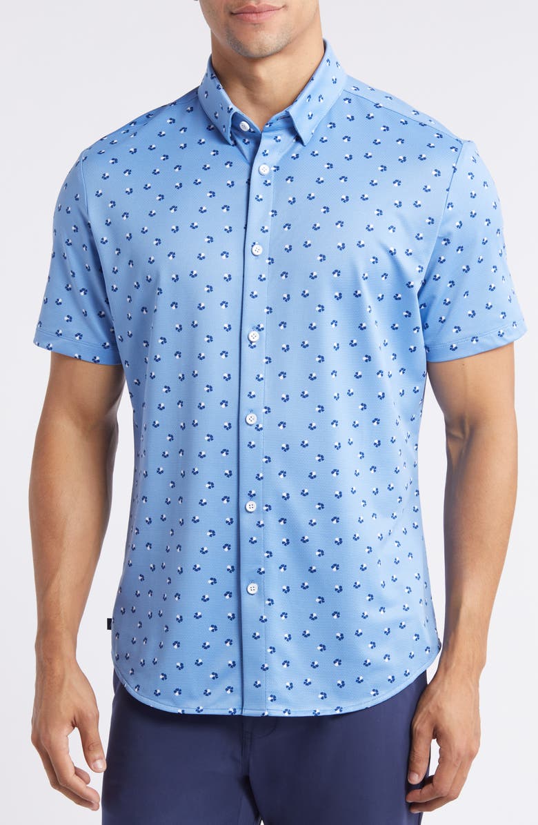 Mizzen+Main Halyard Floral Short Sleeve Performance Knit Button-Up Shirt, Main, color, 