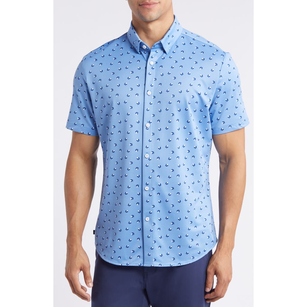 Mizzen+Main Halyard Floral Short Sleeve Performance Knit Button-Up Shirt in Provence Floral