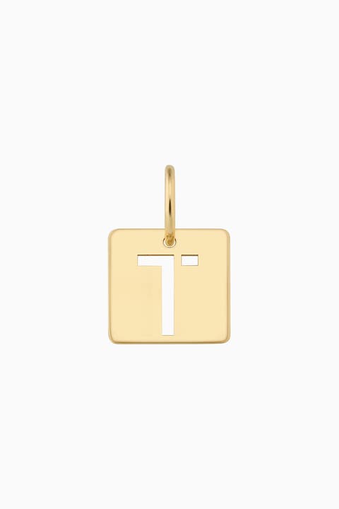 14K Yellow Gold Initial Tile Pendant Charm