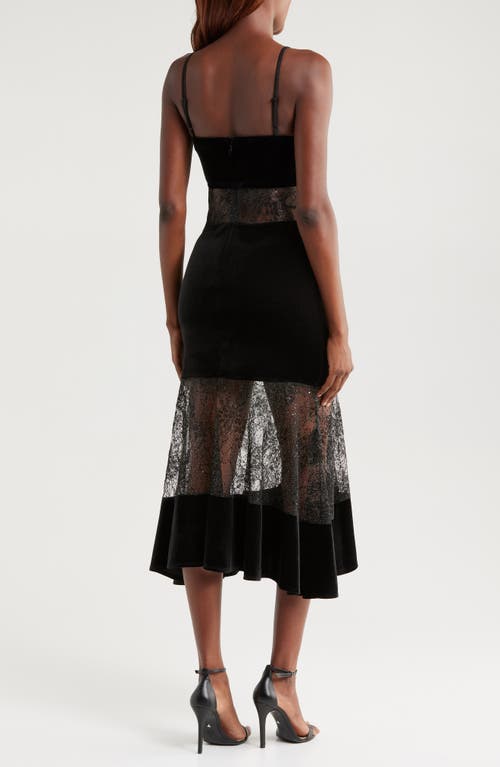 Bebe Velvet & Lace Cocktail Midi Dress In Black