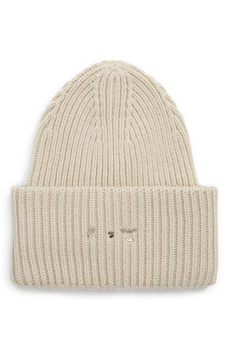 Off-White Logo Plaque Rib Wool Beanie | Nordstrom display picture 1
