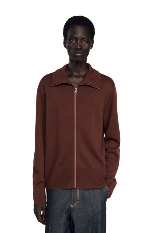 Sandro Wool Trucker Sweater In Brown