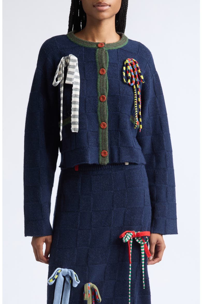 Multibows Lambswool & Cotton Cardigan, Main, color, NAVY
