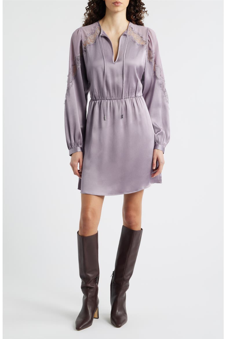 Dlassys Long Sleeve Satin & Lace Dress, Main, color, LT PAST/PR