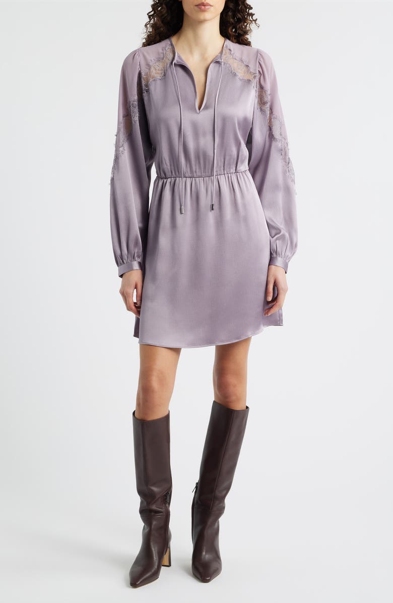 BOSS Orange Dlassys Long Sleeve Satin 
Lace Dress, Main, color, Light/ Pastel Purple