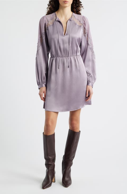 Dlassys Long Sleeve Satin & Lace Dress